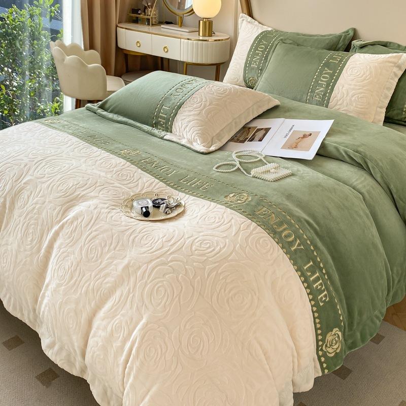 Thickened Milk Fleece Four-Piece Double-Sided Fleece Quilt Cover Solid Color Bed Sheet Mattress Quilt Cover Dormitory Bedding