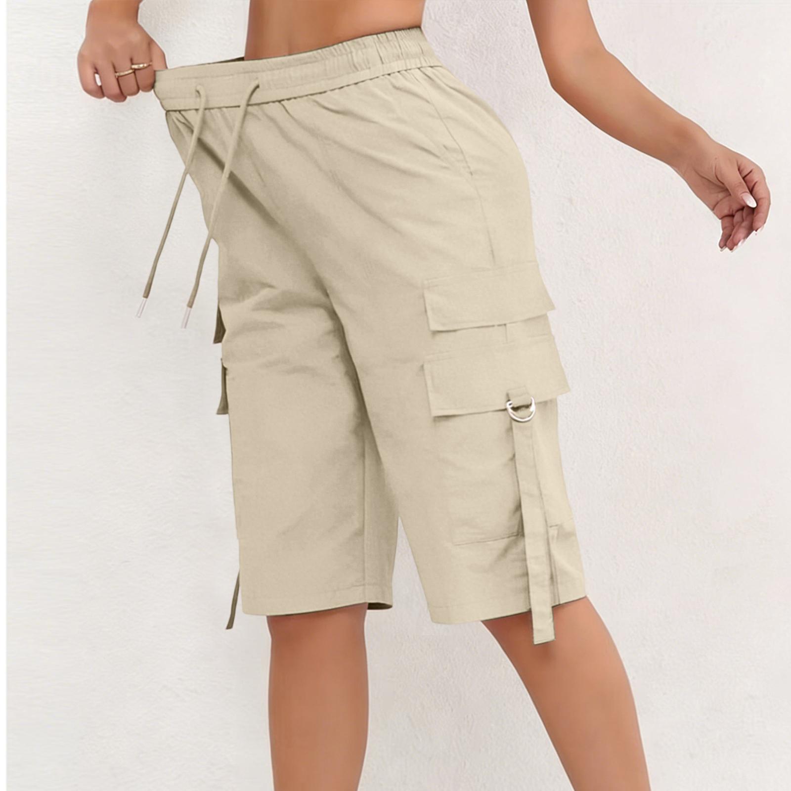 

Women s Color Personalized Quick Drying Workwear Five Quarter Pants Casual Shorts L бежевый