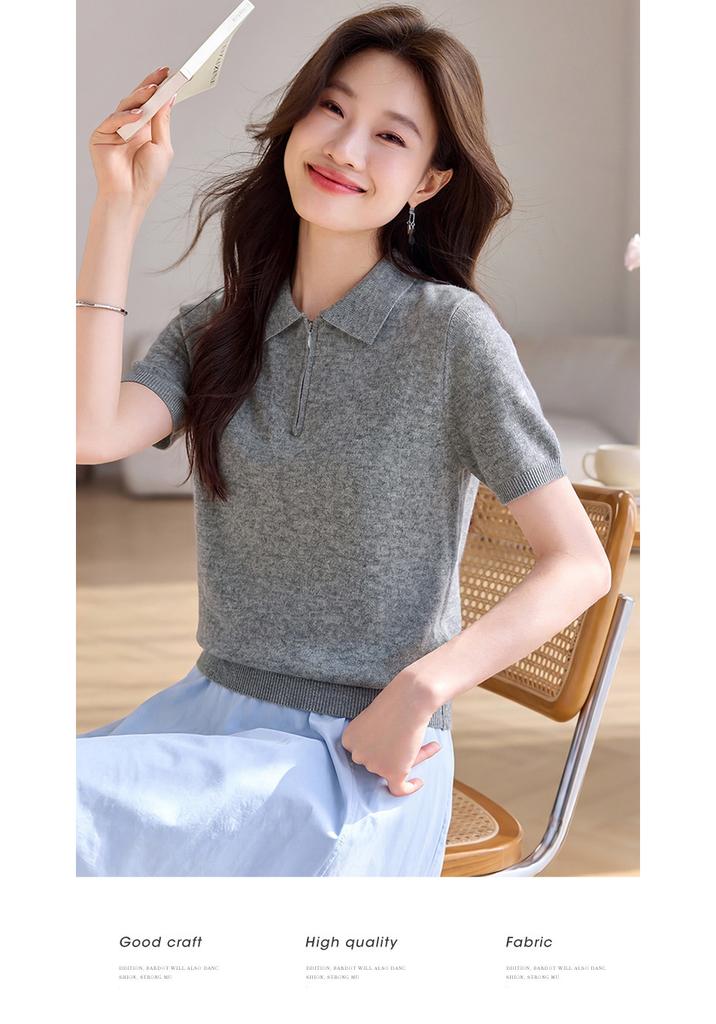 Simple Summer Clothes Polo Collar Sports Style High-quality Women's T-shirt Top Women's Short Sleeved Women's Knitted Sweater