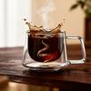 Taza de Café de Vidrio de Doble Pared de 200ml Transparente Resistente al Calor Taza de Espresso con Asa para Latte Cappuccino Desayuno Té Taza de Agua