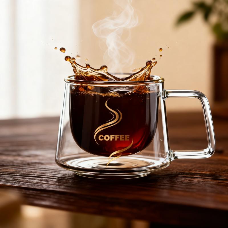 Taza de Café de Vidrio de Doble Pared de 200ml Transparente Resistente al Calor Taza de Espresso con Asa para Latte Cappuccino Desayuno Té Taza de Agua