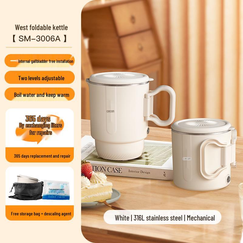 Xi Ke Portable Folding Electric Kettle - Stainless Steel Travel Hot Water Kettle for Business Trips & Dorms