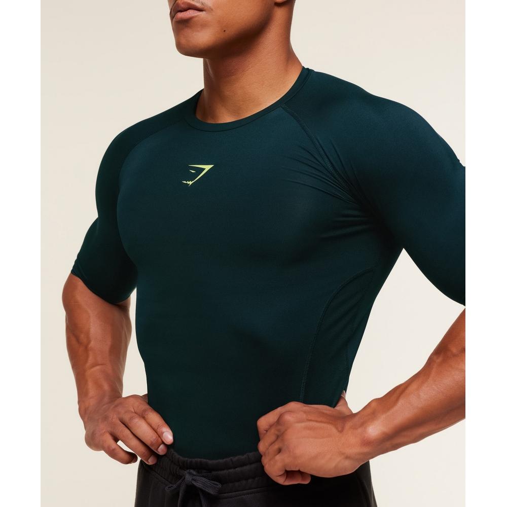 Gymshark ElemenT Baselayer T shirT Deep peTrol Blue sorbeT Yellow A2b4c udTg