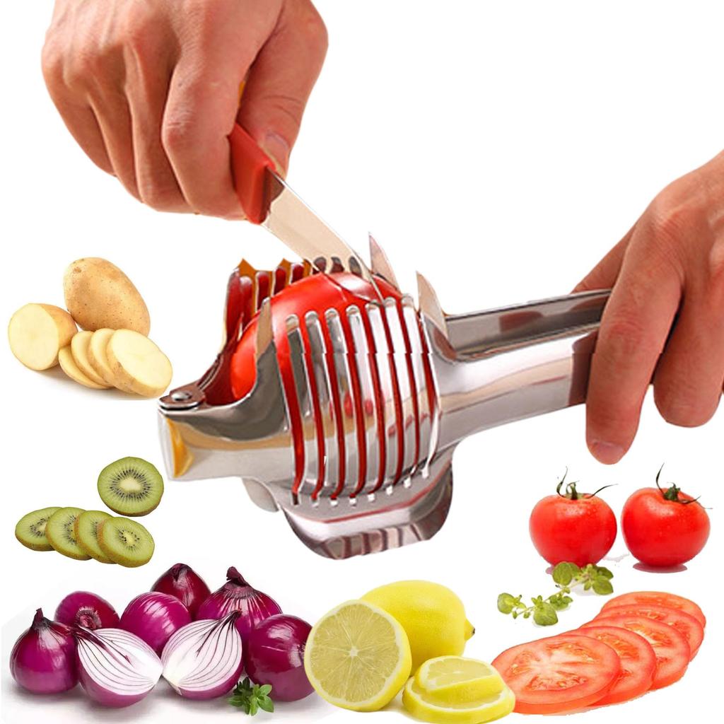 Round Fruit Cutter Holder for Lemon Tomato and Kitchen Tools and Cutting Multi-purpose Cutters, Slicers, Oranges, Onions, Eggs, Vegetables. Aids.