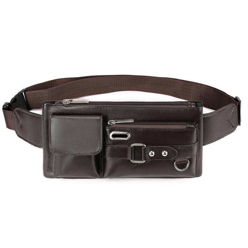 Men's PU Leather Waist Bag Simple Outdoor Casual Black Waist Pouch Men's Business Travel Waist Chest Bag