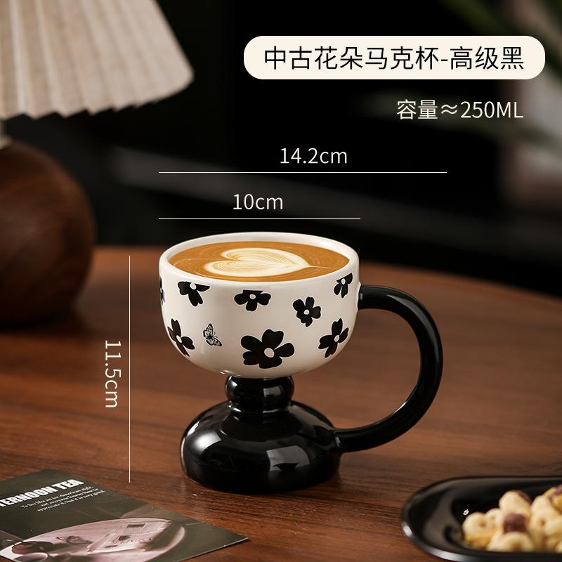 Ceramic High Foot Dessert Cup Mug for Women Office Coffee Cup Home Breakfast Ice Cream Cup Luxury
