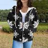 Women's Fashion Casual Christmas Print Long Sleeve Sweatshirt Pocket Jacket Zipper Hoodie Coat