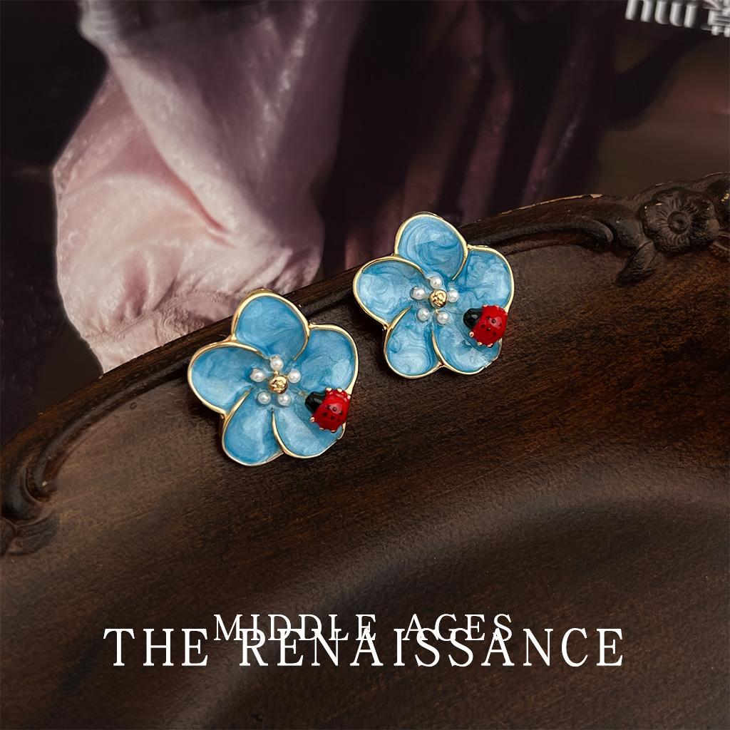 Винтажные эмалевые серьги-капли с глазурью, в виде божьей коровки и цветка, серьги с французским литературным и элегантным темпераментом