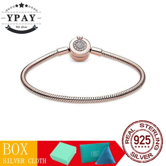 100 %Original Sterling Color Fashionable Jewelry Snake Chain Wrist Bracelet Women Shining Crown O Fit Charm Beads Clips Trendy Present