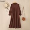 ZANZEA Women Round Neck Loose Long Sleeve Muslim Casual Long Dress