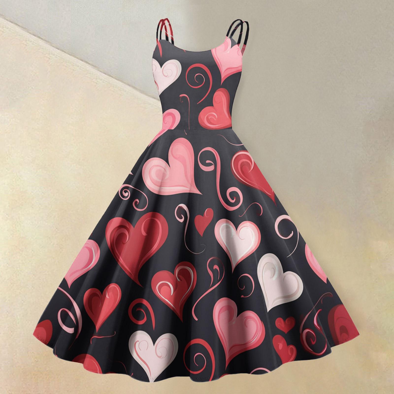 

Женское сексуальное винтажное платье с открытыми плечами и принтом в виде сердечек ко Дню святого Валентина XL тёмно-синий