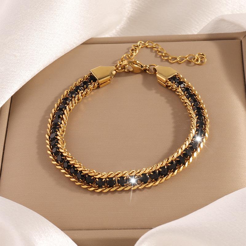 Titanium Steel Bracelet - Women's Simple Stainless Steel Bracelet with Three Layers of Diamonds, Versatile and Luxurious Hand Chain