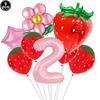 9pcs Strawberry Balloons Kits Birthday Decorations for Girls 32inch 0-9 Number Balloons for Strawberry Birthday Party Decors