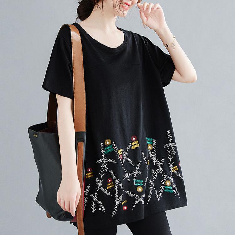 Große Größen Damen Mittellang bis lang Sommer Kurzarm T-Shirt Lockeres Oberteil