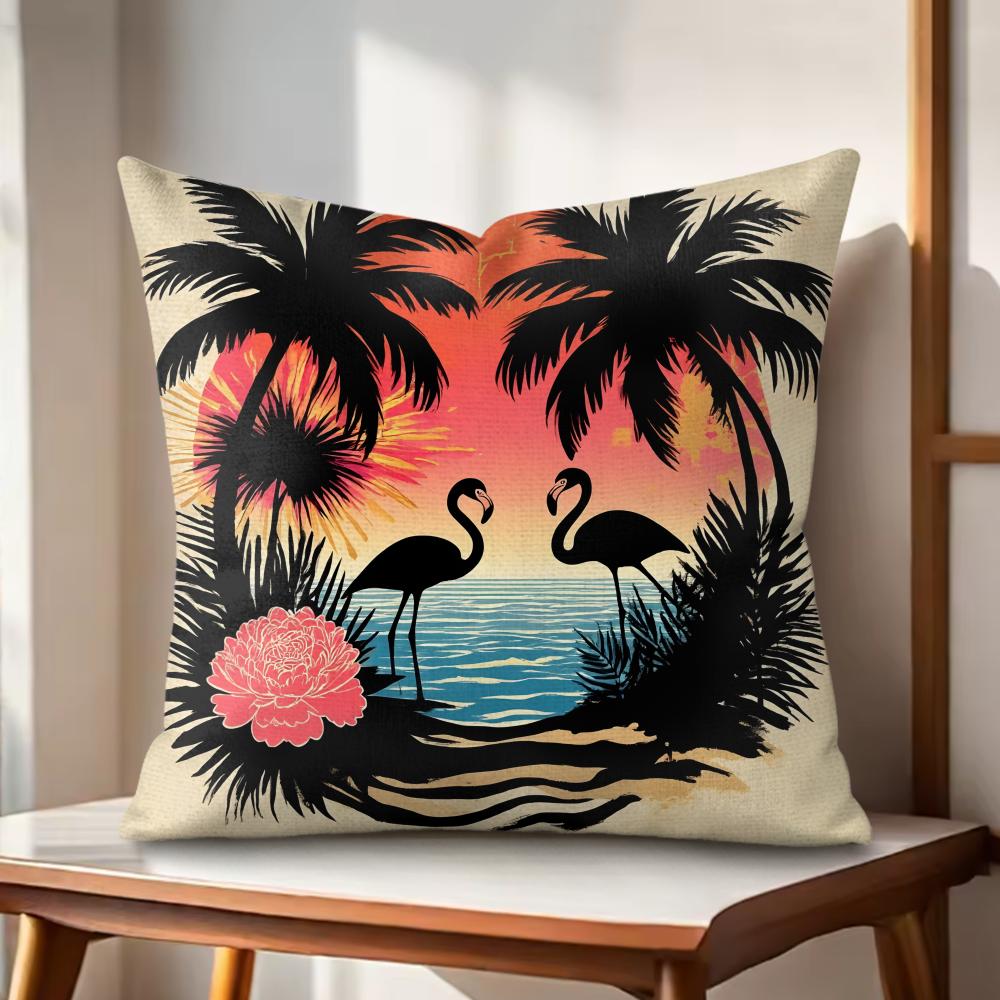 Tropical Palm Flamingo Cushion Cover Natural Linen Organic Fabric DoubleSided Printing Couch Pillow Covers Home Decor