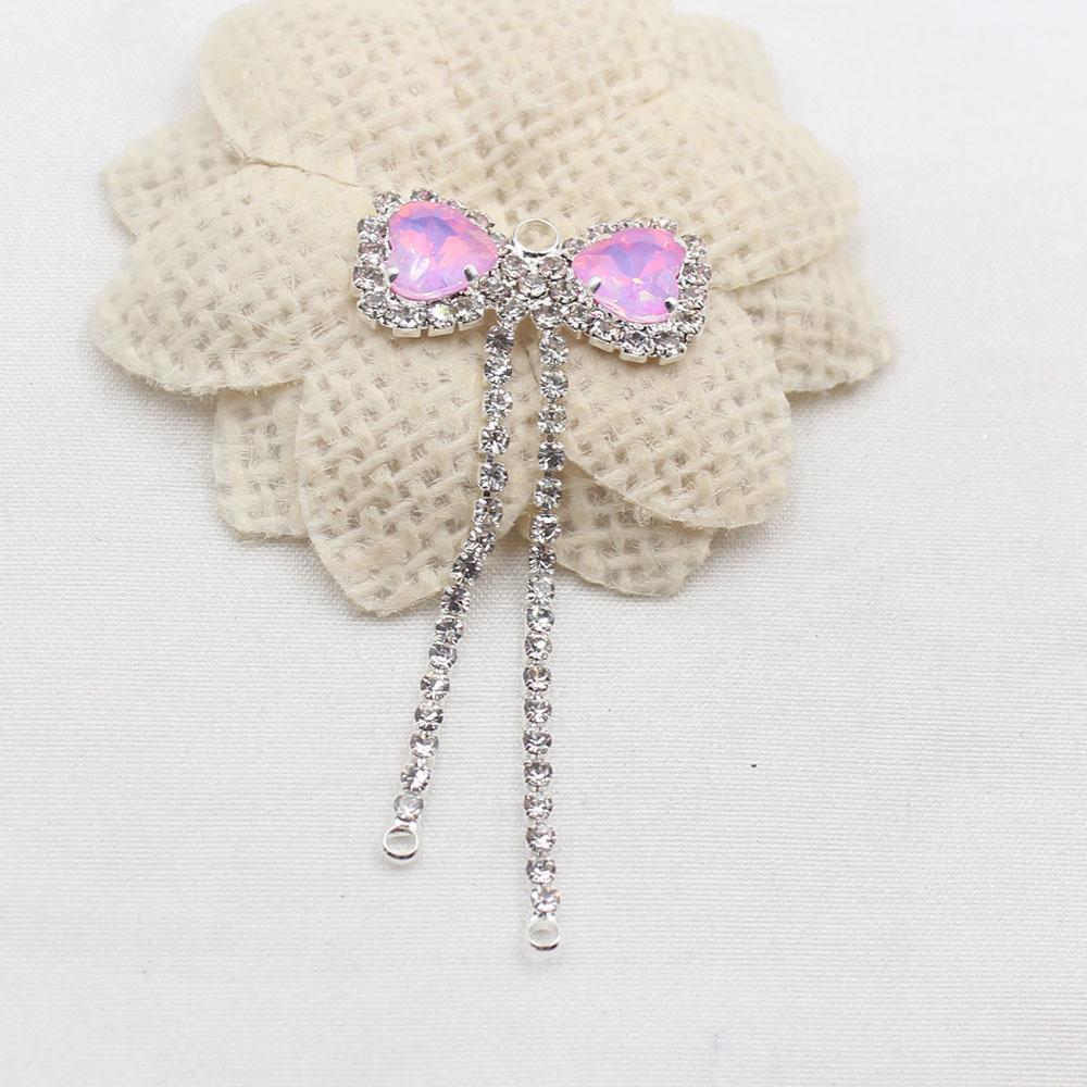 2 Pieces of 26 * 59mm Silver Shiny Flat Bow Tassel Mocha Pendant DIY Hair Accessories, Earrings, Clothing, Wedding Decoration