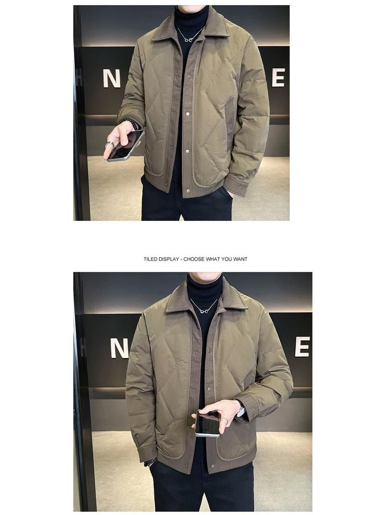 Men's Winter Lightweight Trendy Korean-Style Casual Down Jacket with Shirt Collar.
