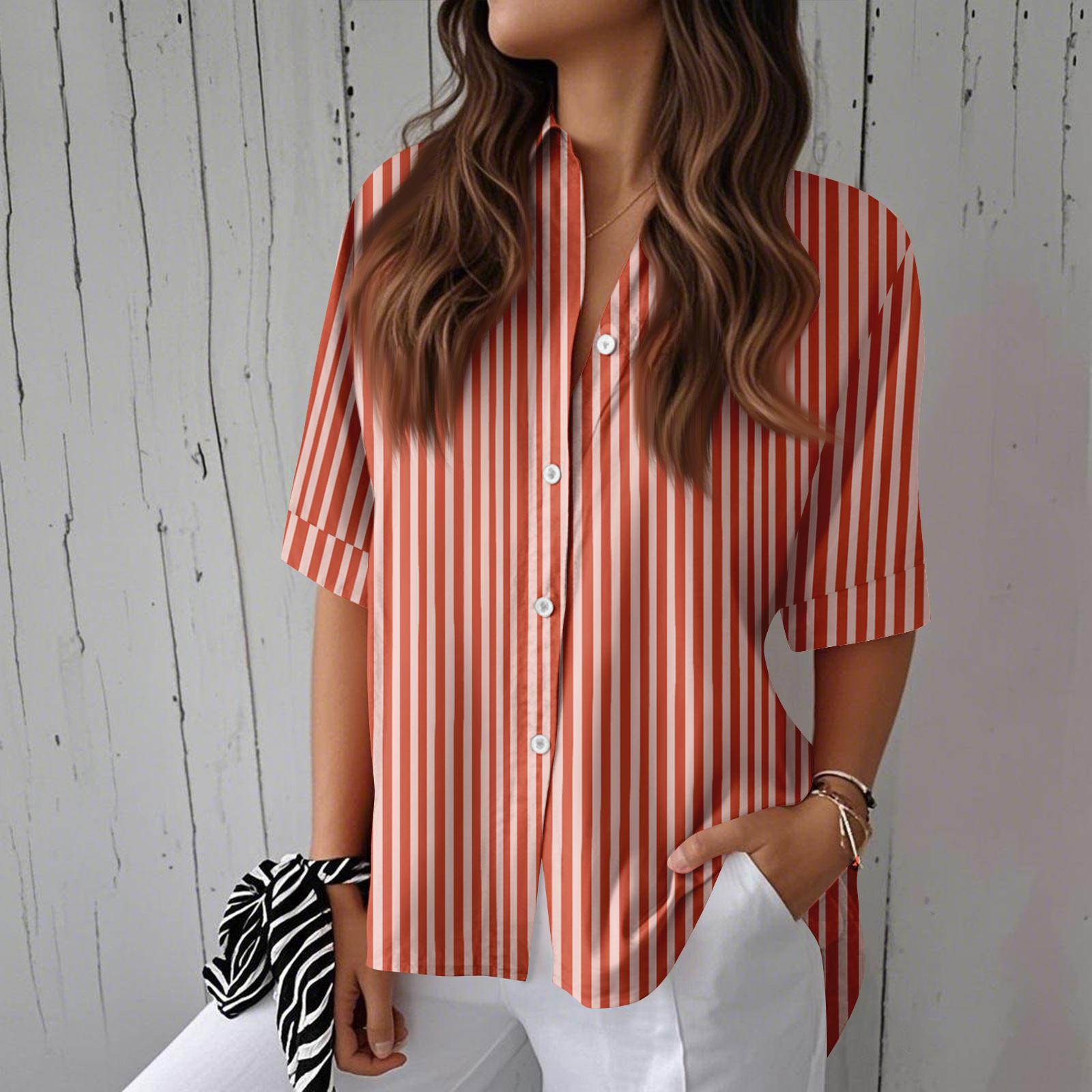 

Женские рубашки на пуговицах Льняные рубашки на пуговицах Рубашки с коротким рукавом для женщин Топы с коротким рукавом для женщин M красный