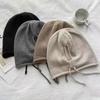 Pop Style Show Face Smaller Stacked Hat Drawstring Baggy Slouchy Beanie Women Autumn Ear Warm Skullies Cap Solid Knitted Hat