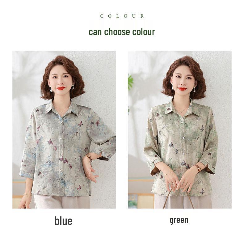 Stylish Summer Blouse for Moms: Fashionable Seven-Sleeve Top for Middle-Aged and Elderly Women
