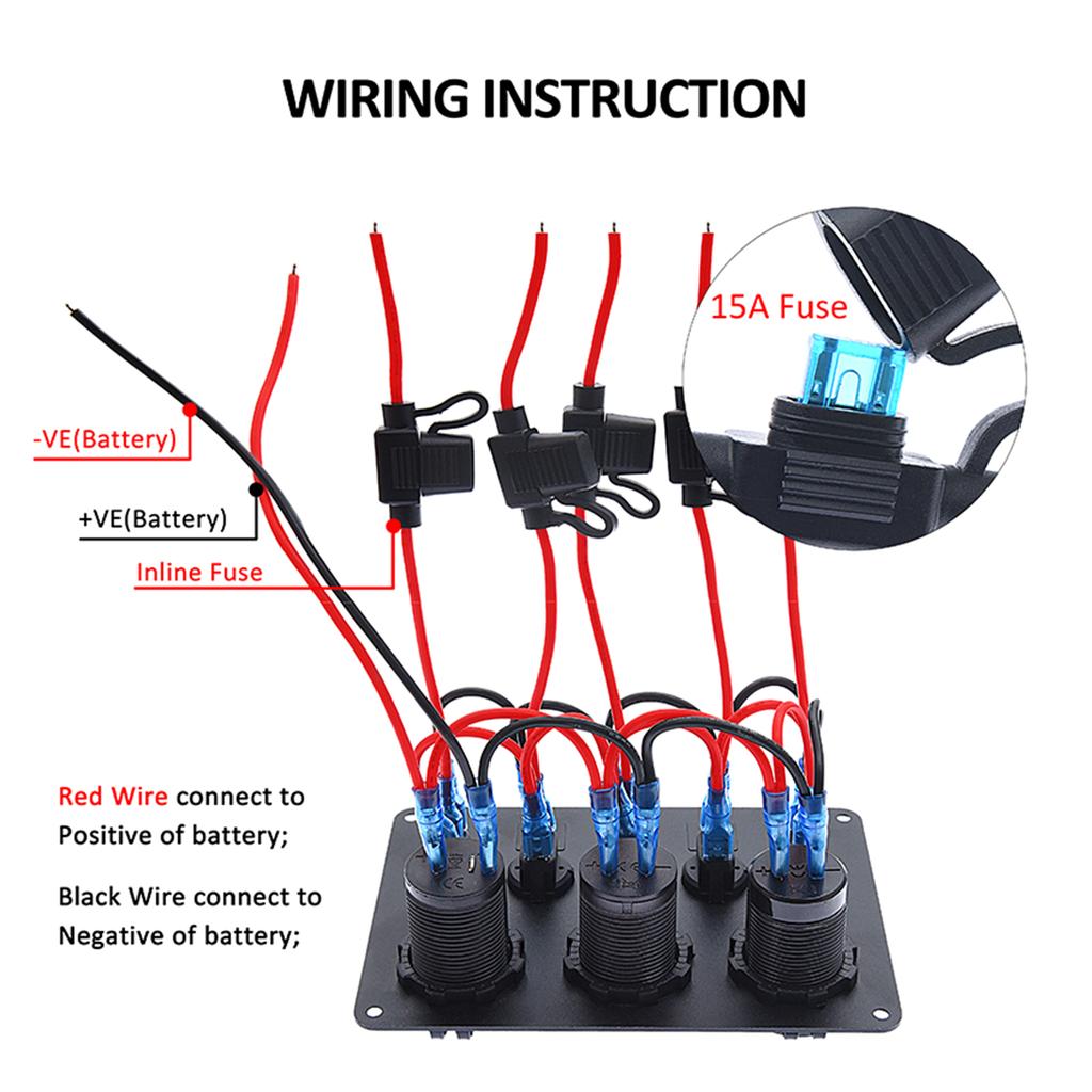 Waterproof Marine Boats Rockers Switch Panel 5 Gang with Twin USB Slot Socket 2.1A + Voltmeter for Car s Vehicle