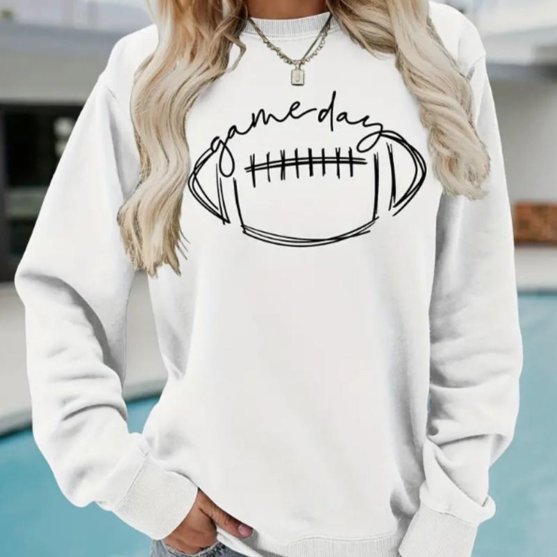 Autumn&Spring Clothing Hand Drawn Rugby Print Sweater Tops for Women Round Neck Long Sleeve