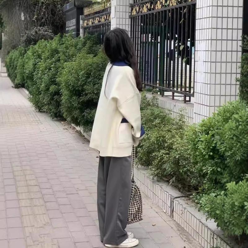 Autumn and Winter Fashion Contrasting Color Letter Embroidered Sweater Women's Cardigan Loose Knitted Sweater Jacket Large Version Women's Clothing