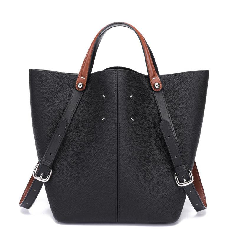 Genuine Leather Bucket Shoulder Bag Large Capacity Commuter Tote Bag Crossbody Bag