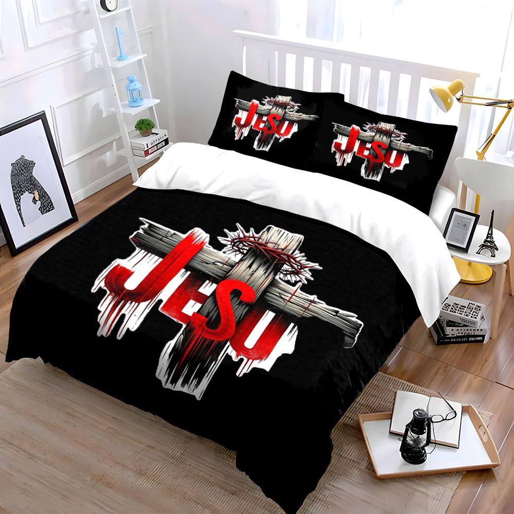 "Jesus Cross Black Bedding Set" Bedding Duvet Cover Set Duvet Cover Pillowcases (1 * Duvet Cover 2 * Pillowcases, without duvet insert)
