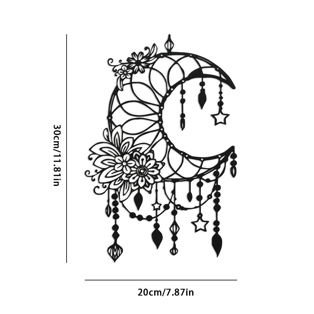 1PC Metal Elegant Gothic Moon & Flower Wall Art - Modern Craft Sign Hanging Ornament for Home, Office, Cafe Decor Birthday Gift