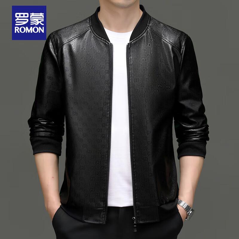 ROMON Men's Autumn/Winter Stand-Collar PU Leather Jacket