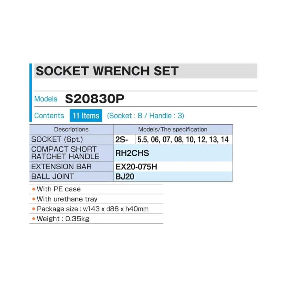 Tone Socket Wrench Set S20830P 6.35mm Drive 11 Pieces Red