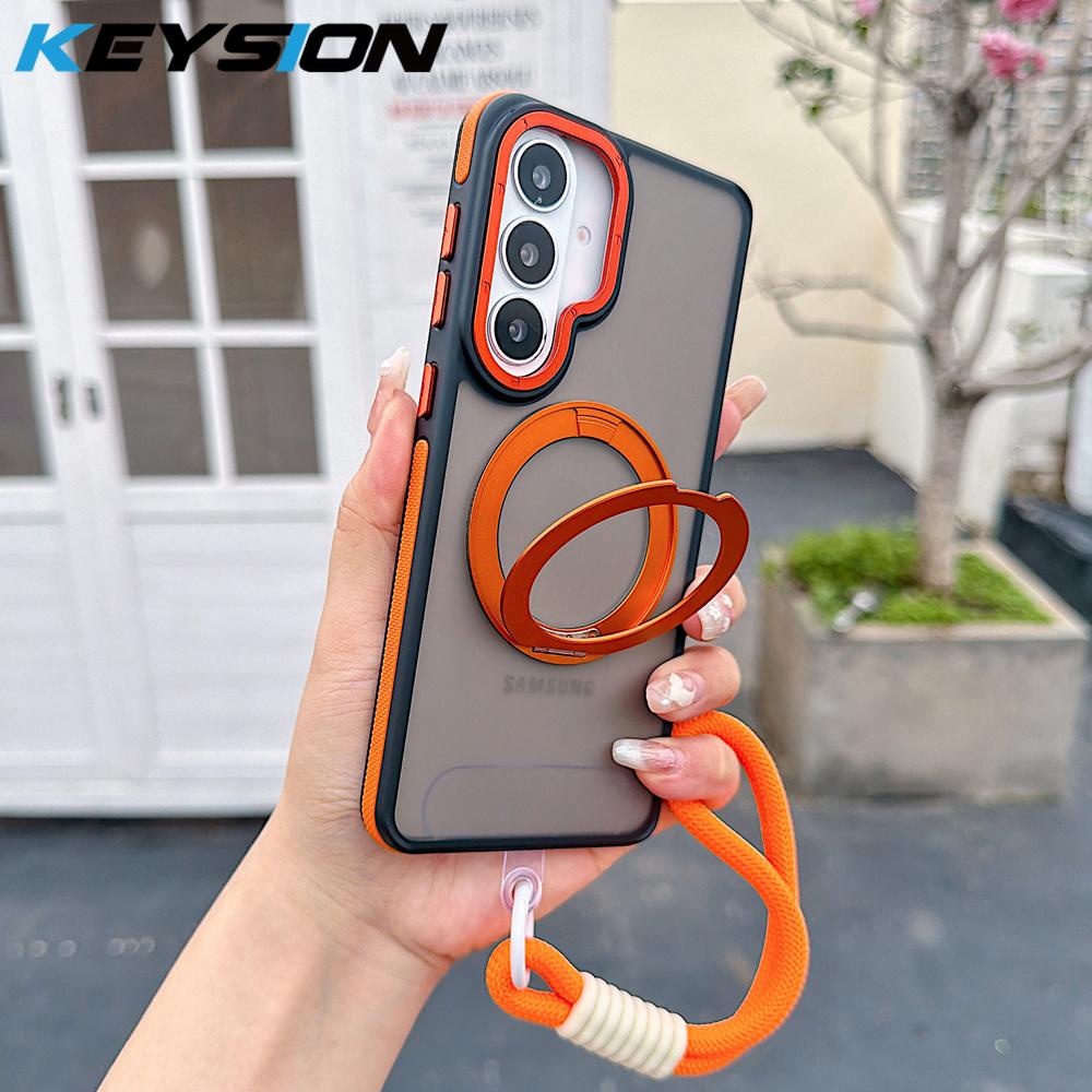 KEYSION Samsung Galaxy S25 S26 Ultra 5G S26+ için 360° Halka Tutuculu Manyetik Telefon Kılıfı Mat Yarı Saydam Askılı Darbeye Dayanıklı Kılıf