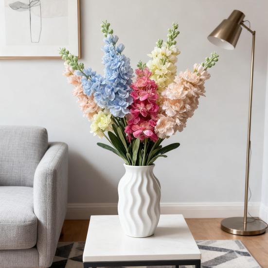 Faux Larkspur Pick Realistic Artificial Larkspur Blooms with Leaves Fake Larkspur Sprig for Home