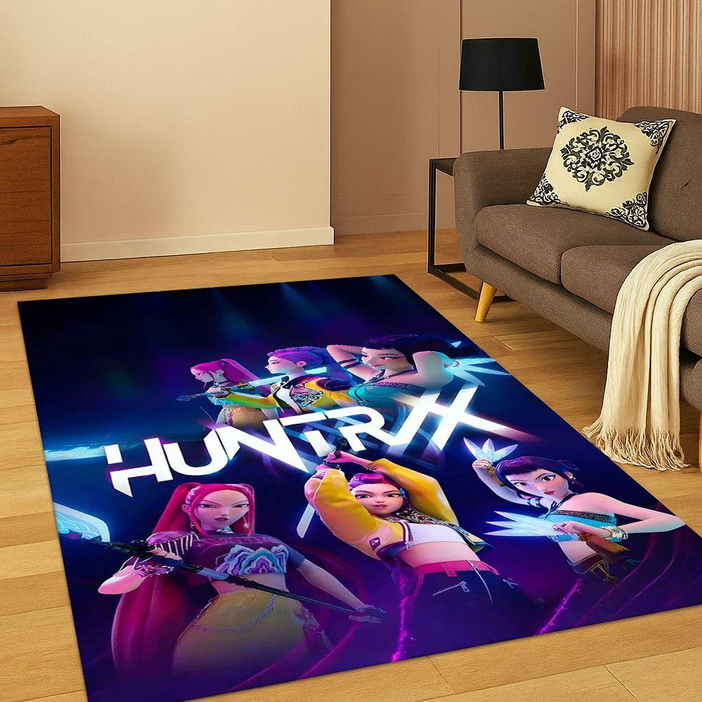 3D Dämonenjäger Kpop Rumi Mira Zoey Musik Teppich für Schlafzimmer Wohnzimmer Sofa Heimdekoration, Teppich Rutschfeste Fußmatte Geschenk