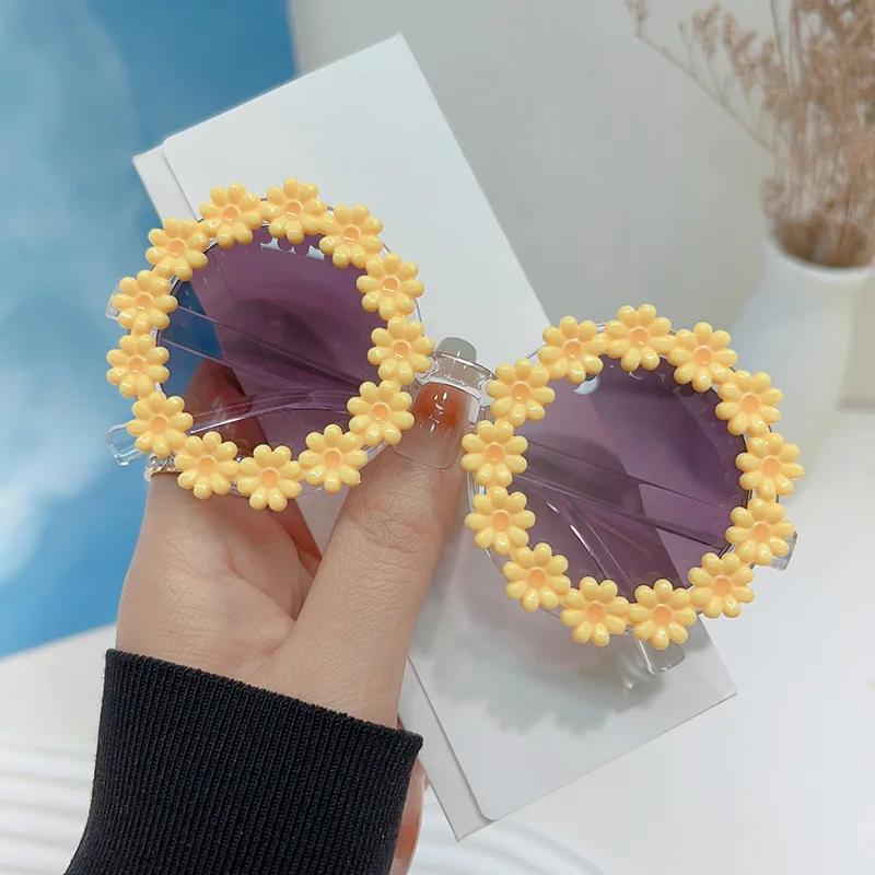 Boys Girls Cartoon Cute Flower Round Frame Sun Glasses Fashion Daisy Kids Sunglasses Children Floral Uv400 Shades Eyewear