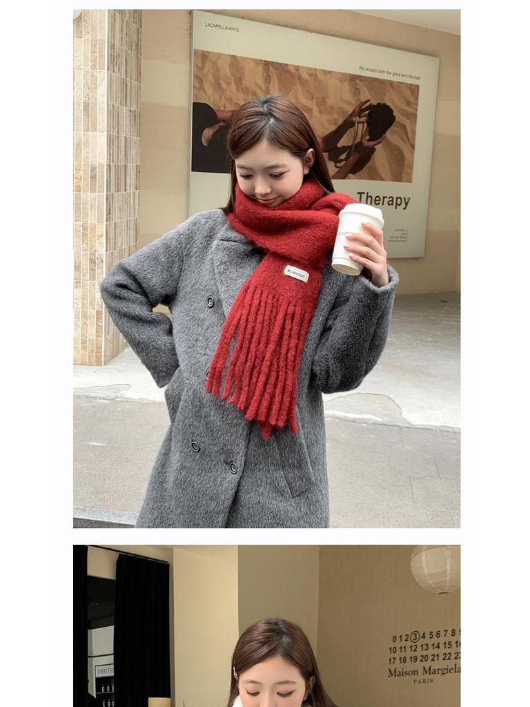 Korean Style Wool-Blend Tassel Scarf - Soft, Warm, and Solid Color for Women and Students