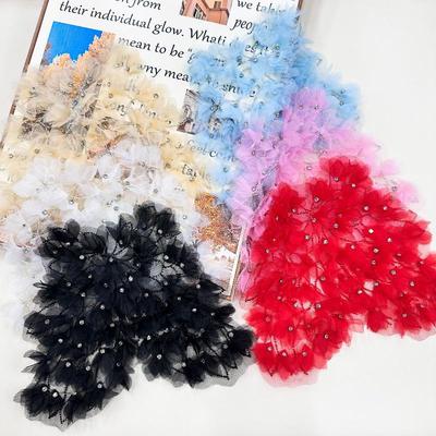 Heavy Industry Double Layer Mesh Lace Pleated Beaded Applique DIY Fairy Flower Suspender Chest Wrap Evening Dress Accessories