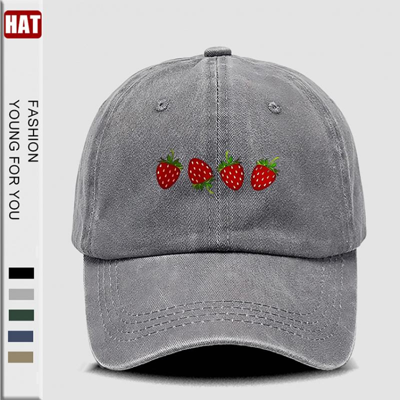 pc Strawberries Printed Hat Washed Baseball Hats for Men Beach Hat for Women Breathable Caps Hot Selling Adjustable DAD Hat