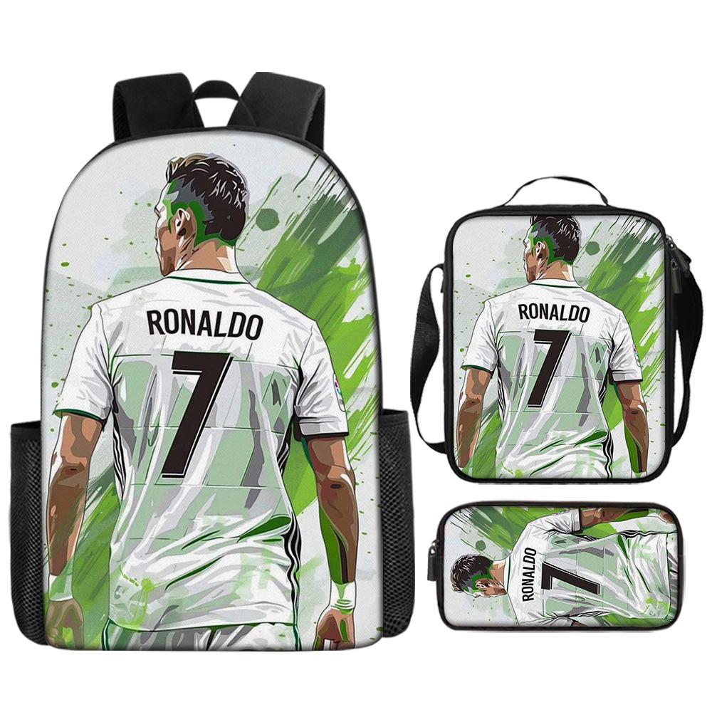 Sac à dos imprimé étoile de football Sac à dos scolaire trois pièces pour enfants Sac à dos dessin animé pour élève de l'école primaire pencil bag