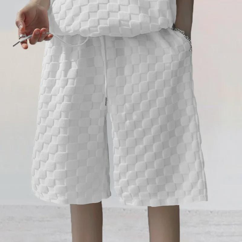 2024 Men's Jacquard Plaid Short-Sleeve T-Shirt and Loose Fit Casual Shorts Set