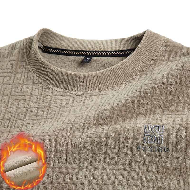 Ao Li Rong Men's Plus Velvet Thickened Warm Sweatshirt - Round Neck, Long Sleeve, for Autumn/Winter