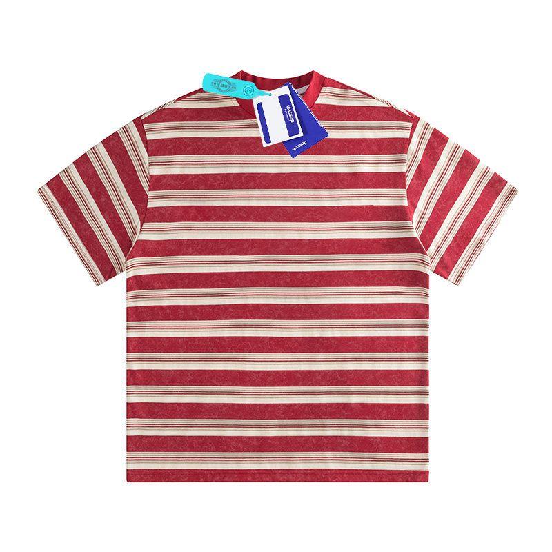 Wassup Trendy Japanese Style Color-Block Striped Short-Sleeve T-Shirt for Men, Summer Loose Fit Versatile Trendy Tee Men's Half-Sleeve Top