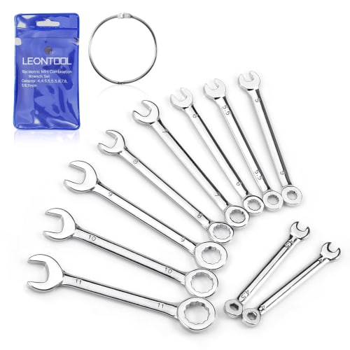 LEONTOOL Mini Spanner Set, Ultra-Thin Combination Wrench Set, 10-Piece Set, 4mm/4.5mm/5mm/5.5mm/6mm/7mm/8mm/9mm/10mm/11mm, Single-Ended Open-End Wrenc