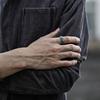 Adjustable Hammered Texture Ring Men Women Sterling Vintage Geometric Open Finger