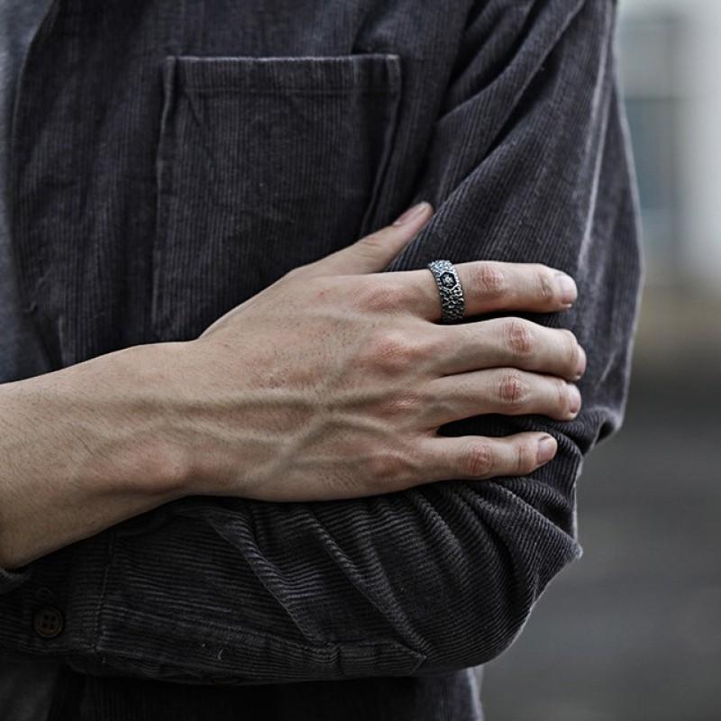 Adjustable Hammered Texture Ring Men Women Sterling Vintage Geometric Open Finger