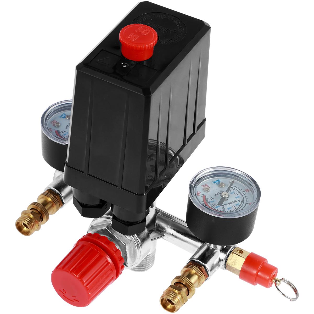 

90-120PSI Air Compressor Pressure Switch Manifold Regulator Gauges Air Compressor Pressure Switch Control 220-380V Aluminum