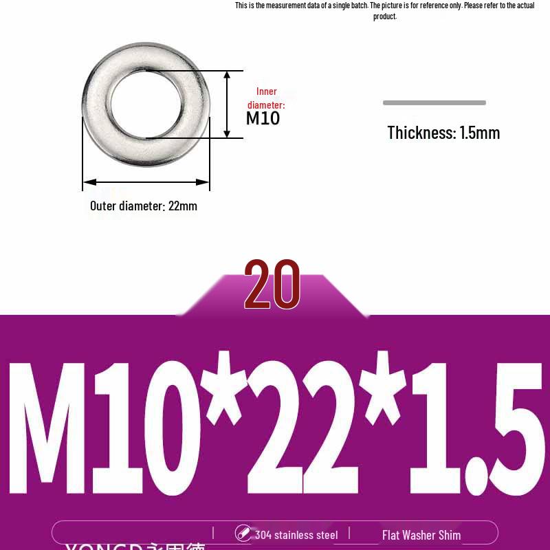 304 Stainless Steel Thickened Flat Washer / Ultra-thin Metal Gasket, Sizes M1.6-M10