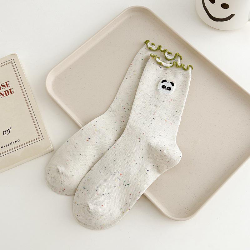 

Женские милые хлопковые носки с рисунком - весна/лето, короткие и средней длины, с оборкой по краю One Size