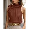 Top alla moda con scollo a petalo e maniche lunghe con spalle scoperte, dal taglio aderente, senza maniche, tinta unita per donna.